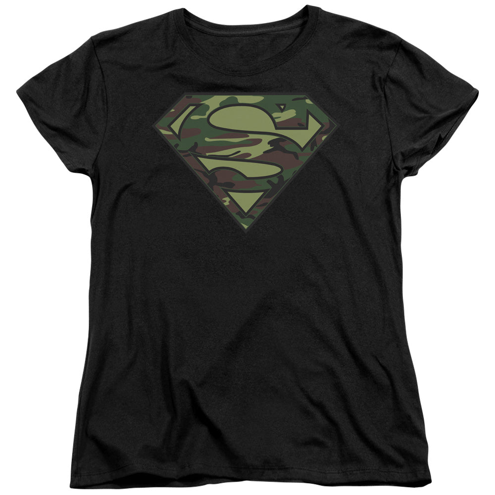 Superman - Camo Logo - Short Sleeve Womens Tee - Black T-shirt
