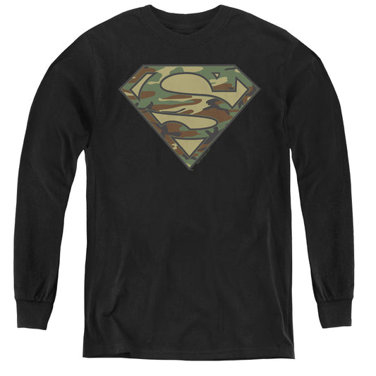 Superman - Camo Logo - Youth Long Sleeve Tee - Black