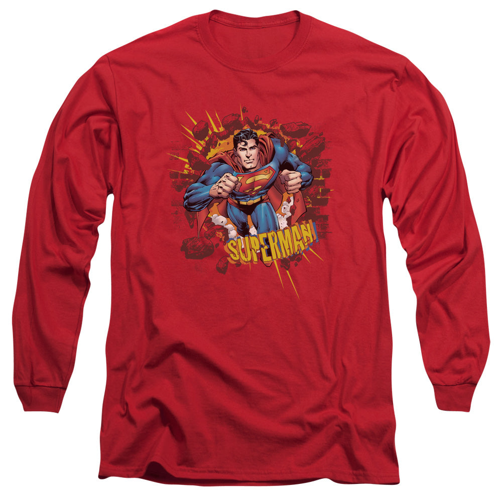 Superman - Sorry About The Wall - Long Sleeve Adult 18/1 - Red T-shirt