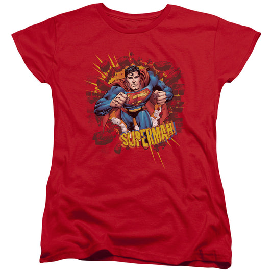 Superman - Sorry About The Wall - Short Sleeve Womens Tee - Red T-shirt