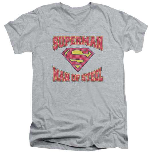 Superman - Man Of Steel Jersey - Short Sleeve Adult V-neck - Athletic Heather T-shirt