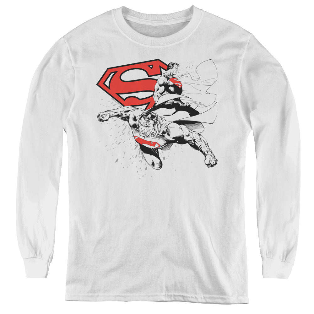 Superman - Double The Power - Youth Long Sleeve Tee - White
