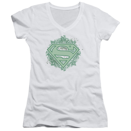 Superman - Ornate Shield - Junior V-neck - White