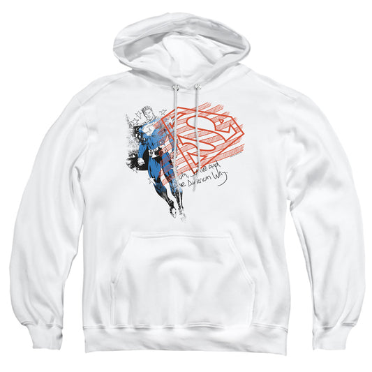 Superman - Super American Flag - Adult Pull-over Hoodie - White