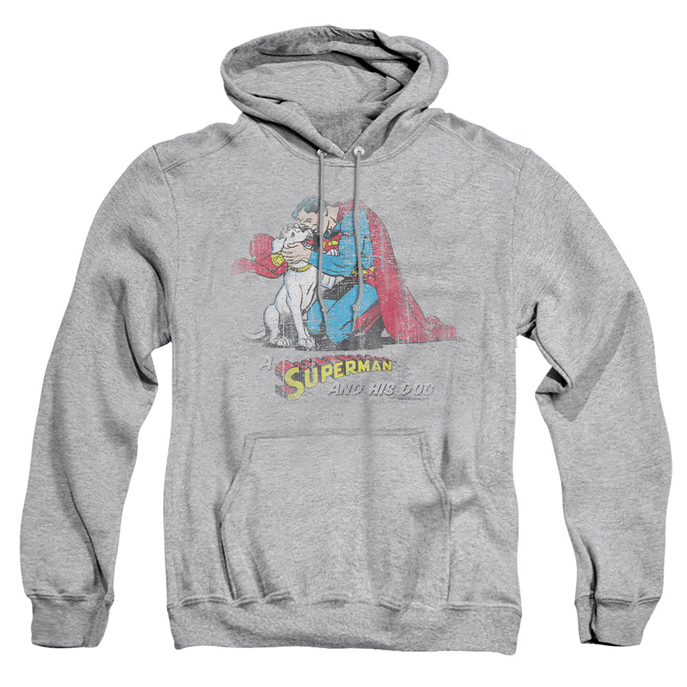 Superman - And His Dog - Adult Pull-over Hoodie - Athletic Heather