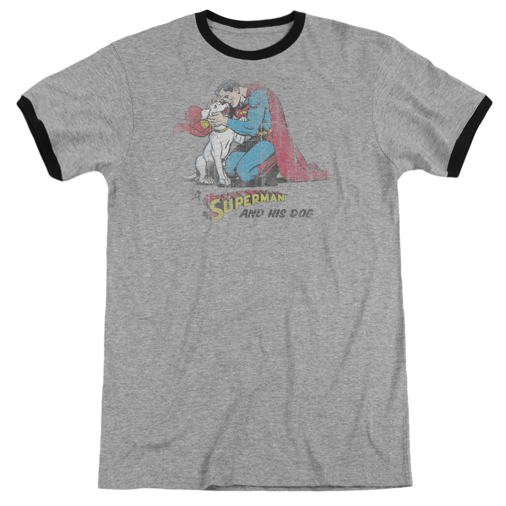 Superman - And His Dog - Adult Ringer - Heather/black