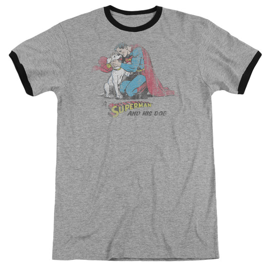 Superman - And His Dog - Adult Ringer - Heather/black