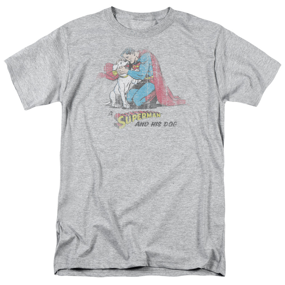 Superman - And His Dog - Short Sleeve Adult 18/1 - Athletic Heather T-shirt