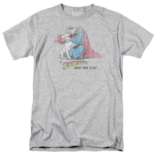 Superman - And His Dog - Short Sleeve Adult 18/1 - Athletic Heather T-shirt