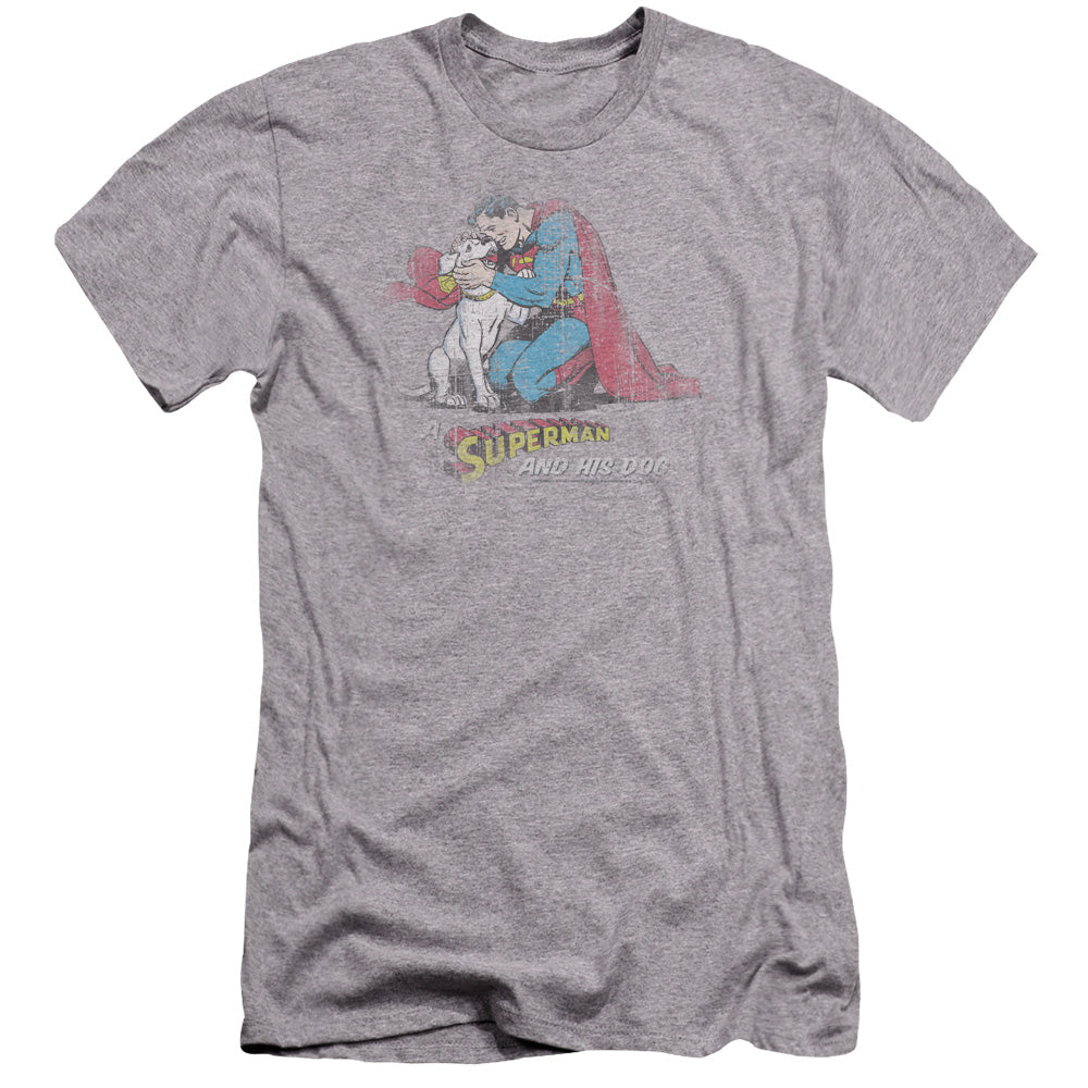 Superman - And His Dog-premuim Canvas Adult Slim Fit 30/1 - Athletic Heather