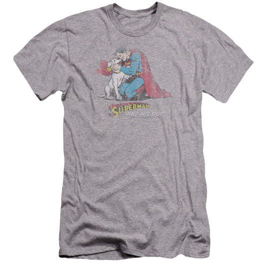 Superman - And His Dog-premuim Canvas Adult Slim Fit 30/1 - Athletic Heather