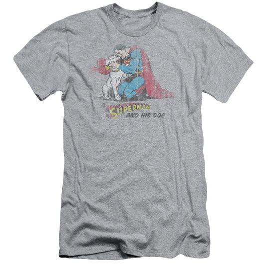 Superman - And His Dog - Short Sleeve Adult 30/1 - Athletic Heather T-shirt