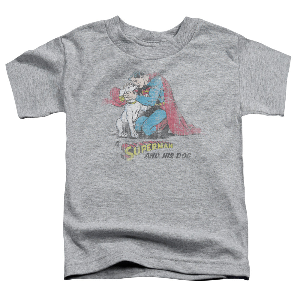 Superman - And His Dog - Short Sleeve Toddler Tee - Athletic Heather T-shirt