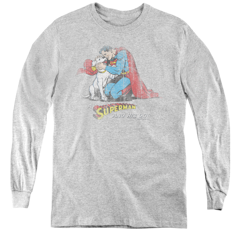 Superman - And His Dog - Youth Long Sleeve Tee - Athletic Heather