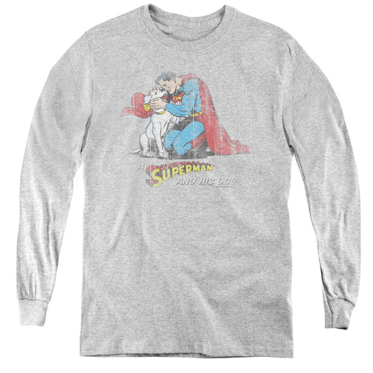 Superman - And His Dog - Youth Long Sleeve Tee - Athletic Heather