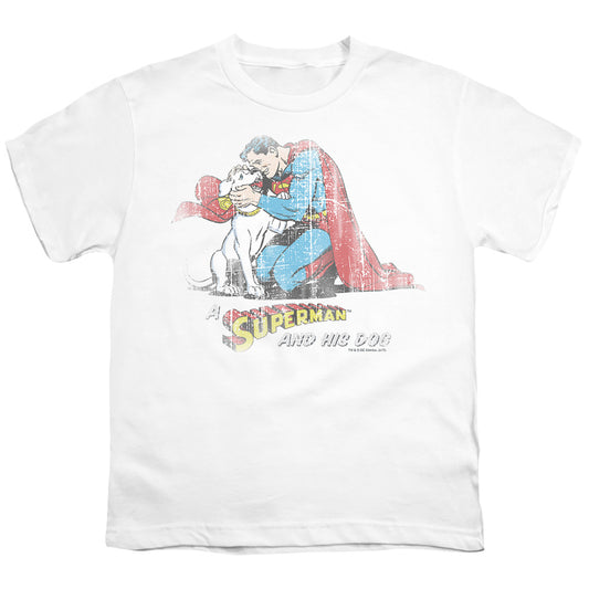 Superman - And His Dog - Short Sleeve Youth 18/1 - Athletic Heather T-shirt