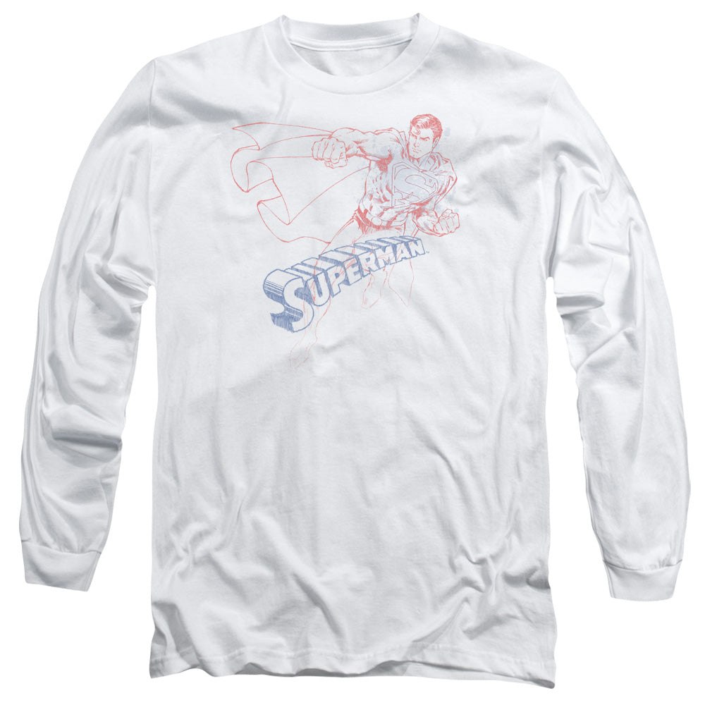 Superman - Sketch - Long Sleeve Adult 18/1 - White T-shirt