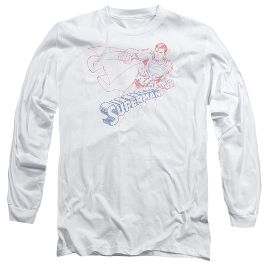 Superman - Sketch - Long Sleeve Adult 18/1 - White T-shirt
