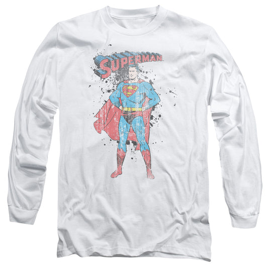 Superman - Vintage Ink Splatter - Long Sleeve Adult 18/1 - White T-shirt