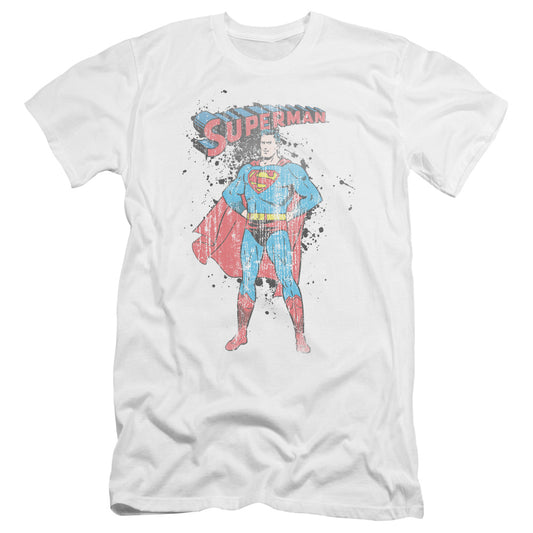 Superman - Vintage Ink Splatter-premuim Canvas Adult Slim Fit 30/1 - White