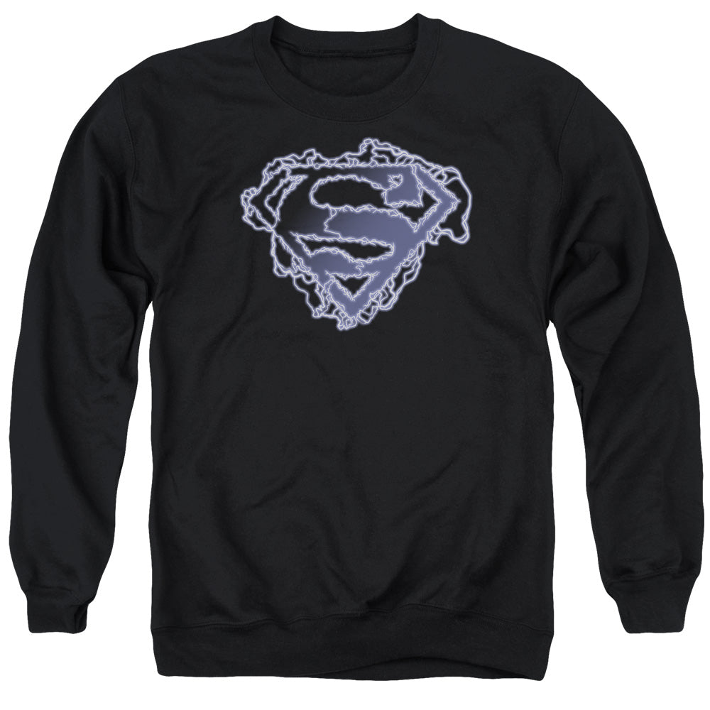 Superman - Electric Supes Shield - Adult Crewneck Sweatshirt - Black