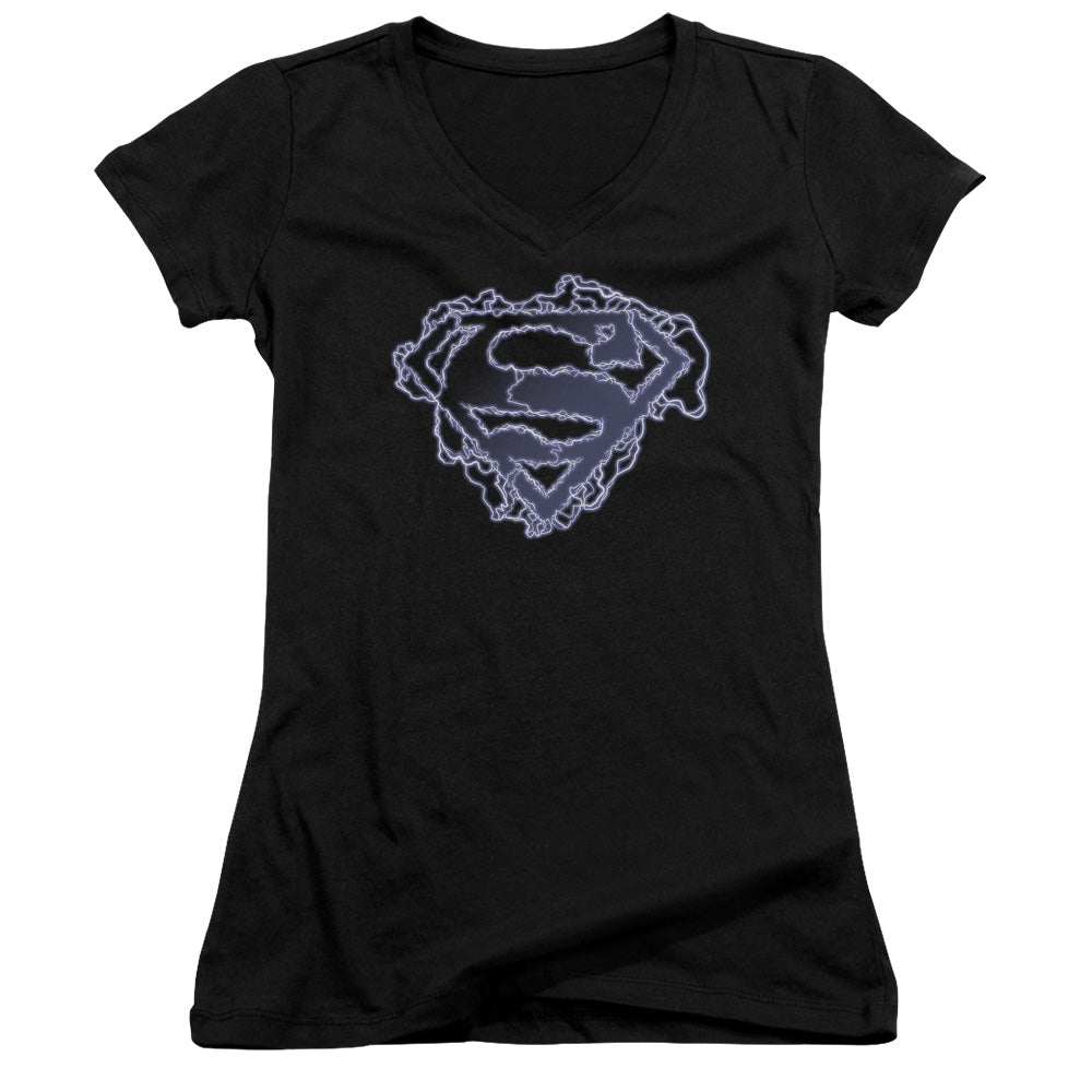 Superman - Electric Supes Shield - Junior V-neck - Black