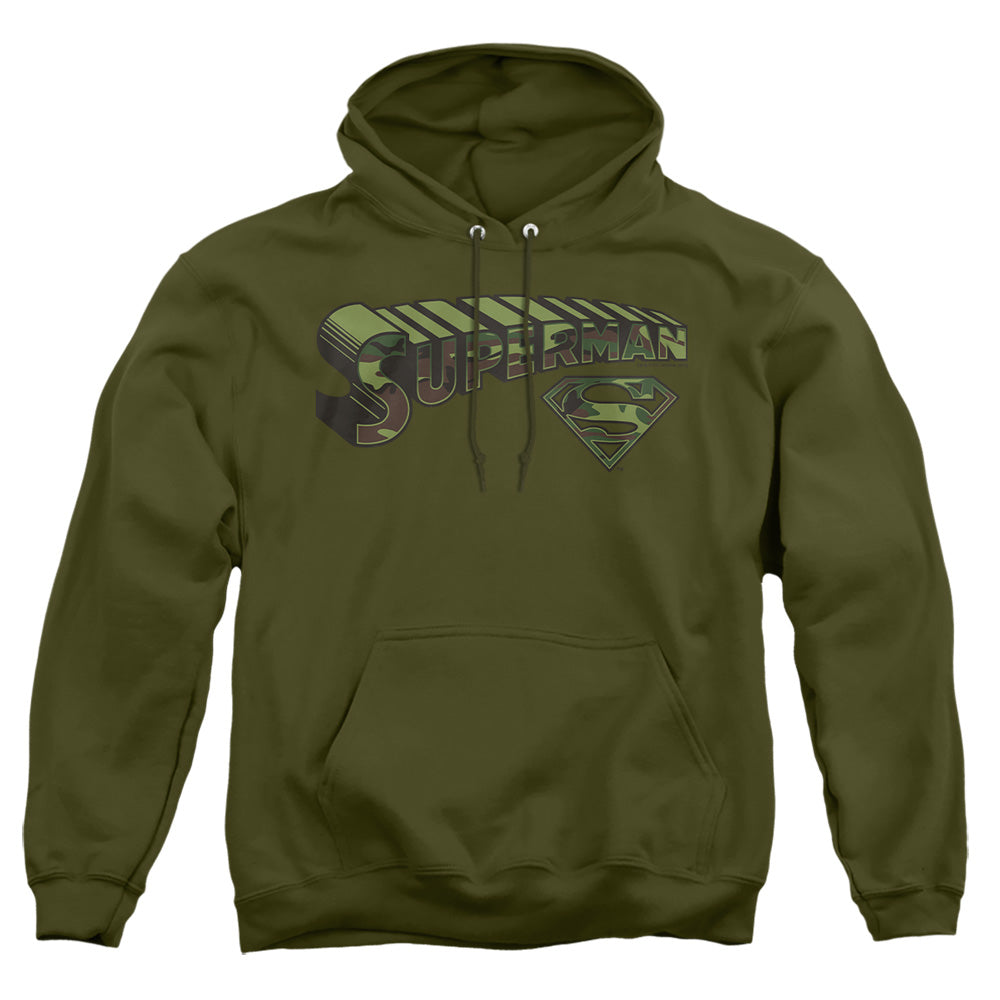 Superman - Camo Logo & Shield - Adult Pull-over Hoodie - Military Green