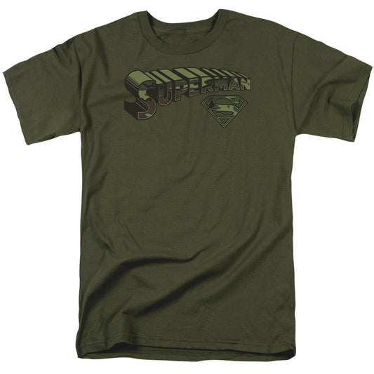 Superman - Camo Logo & Shield - Short Sleeve Adult 18/1 - Military Green T-shirt