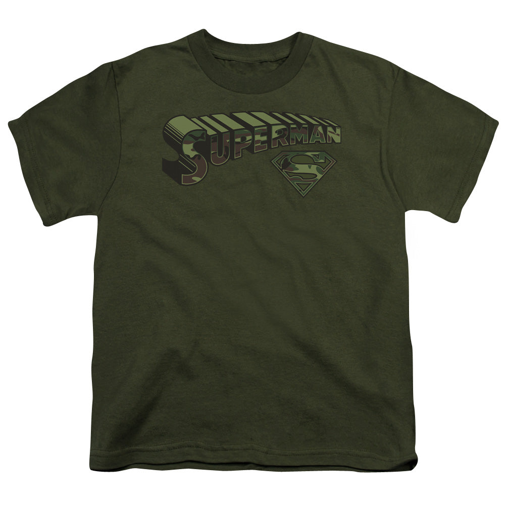 Superman - Camo Logo & Shield - Short Sleeve Youth 18/1 - Military Green T-shirt