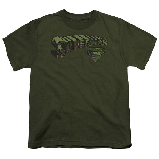 Superman - Camo Logo & Shield - Short Sleeve Youth 18/1 - Military Green T-shirt