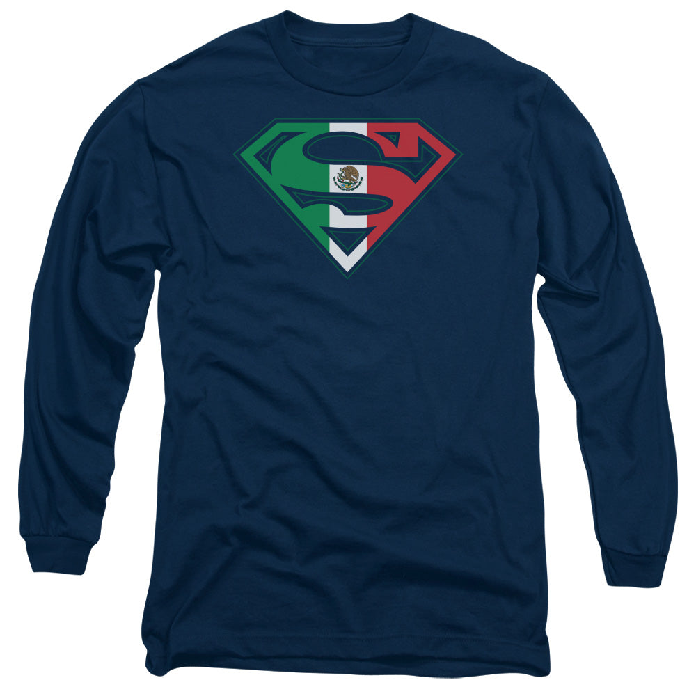Superman - Mexican Shield - Long Sleeve Adult 18/1 - Navy T-shirt