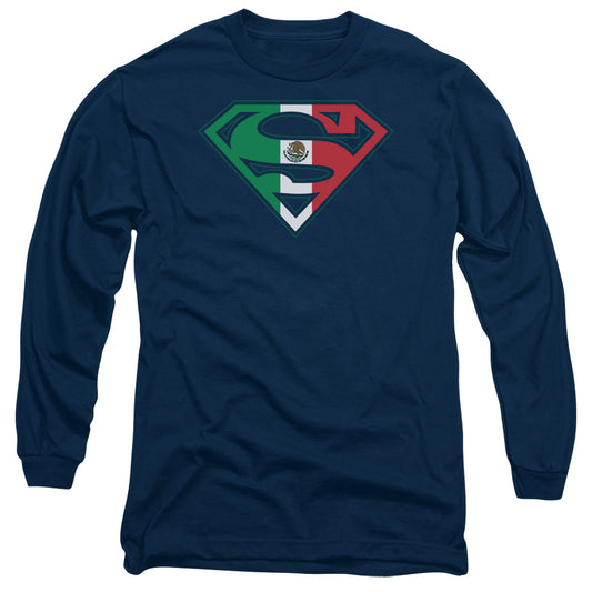 Superman - Mexican Shield - Long Sleeve Adult 18/1 - Navy T-shirt