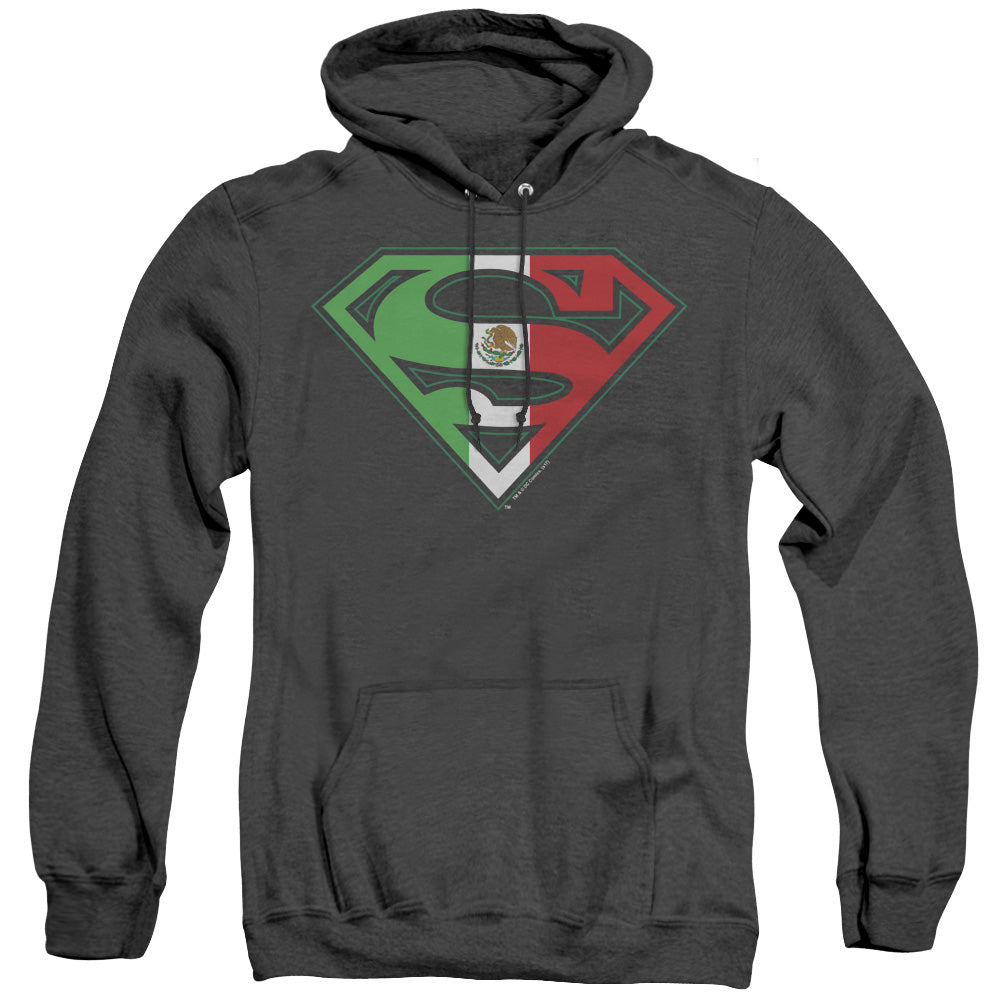 Superman - Mexican Flag Shield - Adult Heather Hoodie - Black