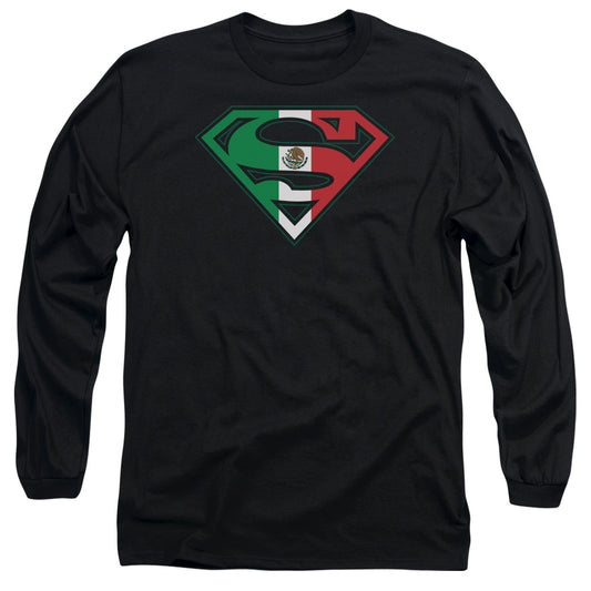 Superman - Mexican Flag Shield - Long Sleeve Adult 18/1 - Black T-shirt
