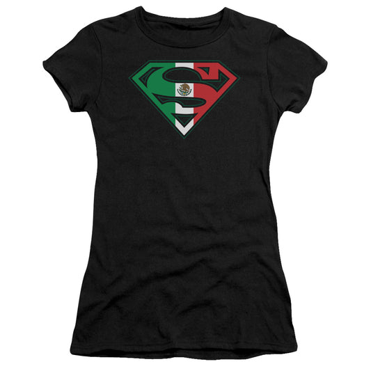 Superman - Mexican Flag Shield - Short Sleeve Junior Sheer - Black T-shirt