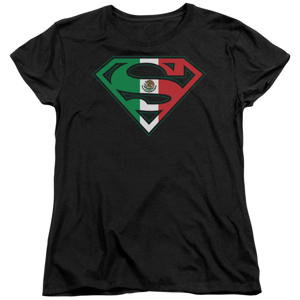 Superman - Mexican Flag Shield - Short Sleeve Womens Tee - Black T-shirt