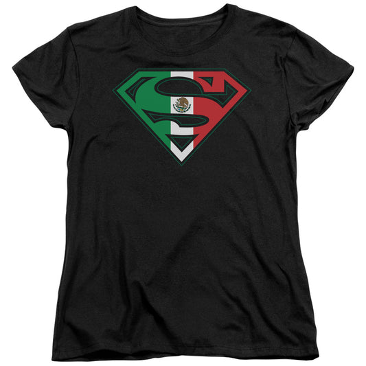 Superman - Mexican Flag Shield - Short Sleeve Womens Tee - Black T-shirt