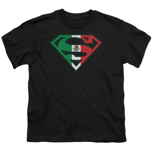 Superman - Mexican Flag Shield - Short Sleeve Youth 18/1 - Black T-shirt