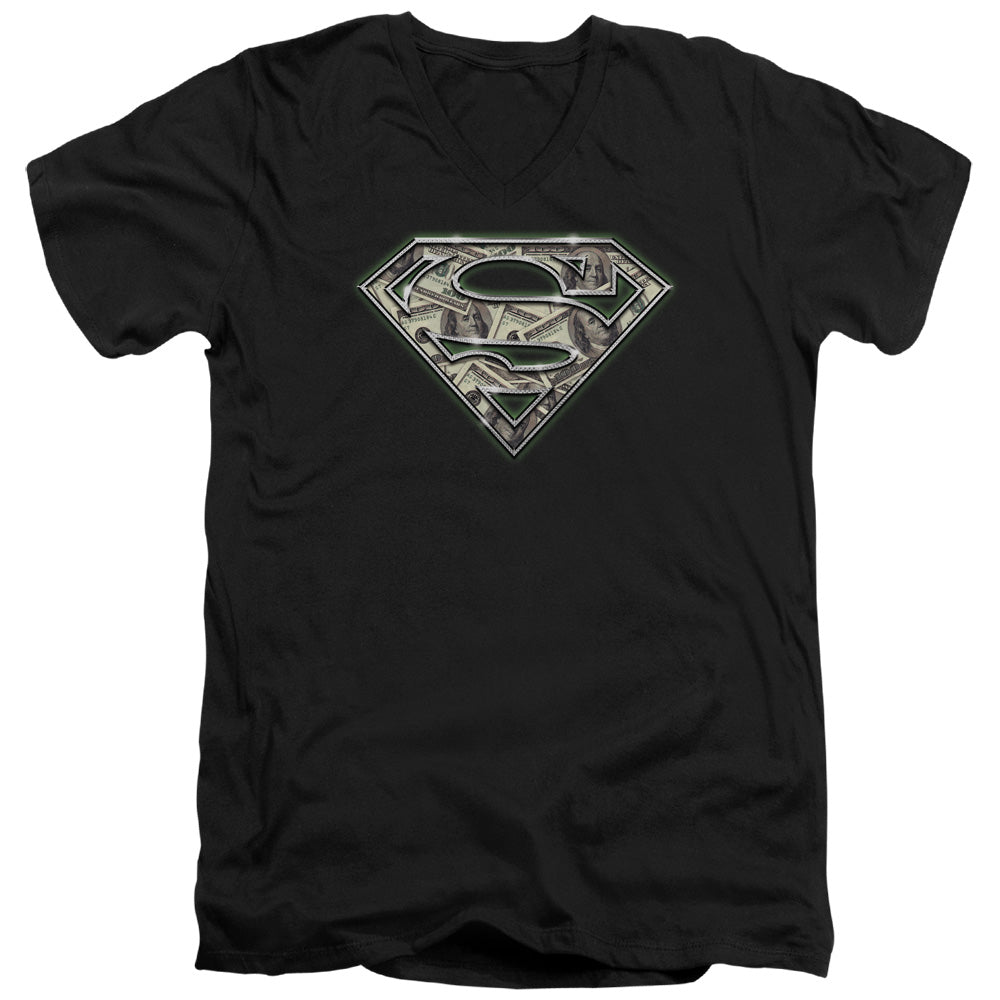 Superman - All About The Benjamins - Short Sleeve Adult V-neck - Black T-shirt