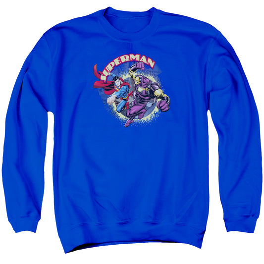 Superman - Superman Vs Mongol - Adult Crewneck Sweatshirt - Royal Blue