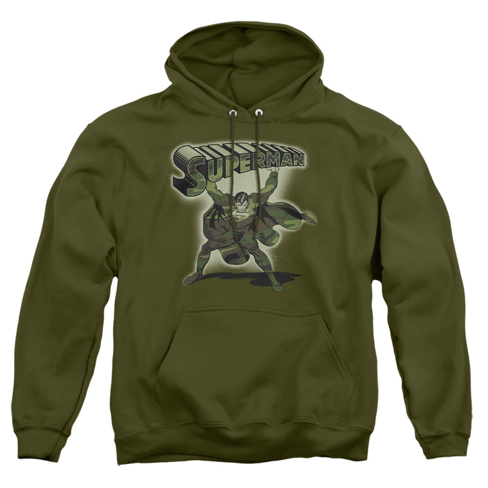 Superman - Camo Logo - Adult Pull-over Hoodie - Military Green