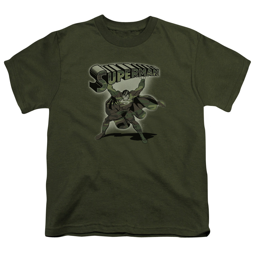 Superman - Camo Logo - Short Sleeve Youth 18/1 - Military Green T-shirt