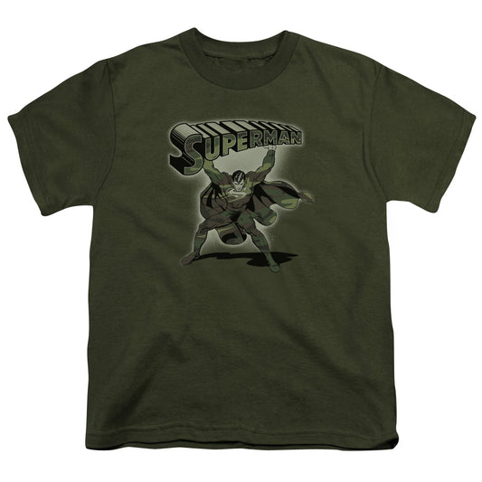 Superman - Camo Logo - Short Sleeve Youth 18/1 - Military Green T-shirt