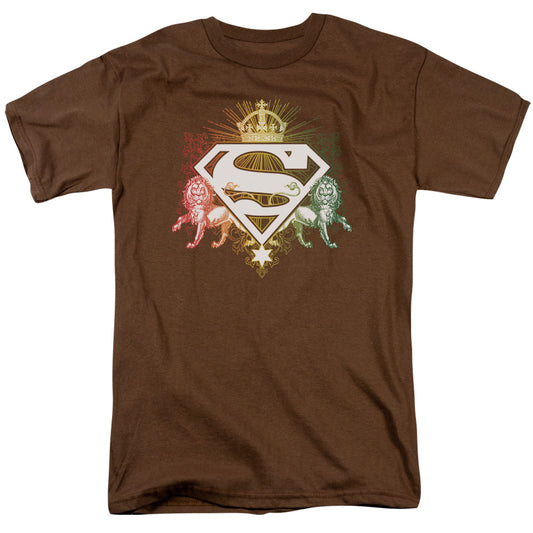 Superman - Ornate Lion Shield - Short Sleeve Adult 18/1 - Coffee T-shirt