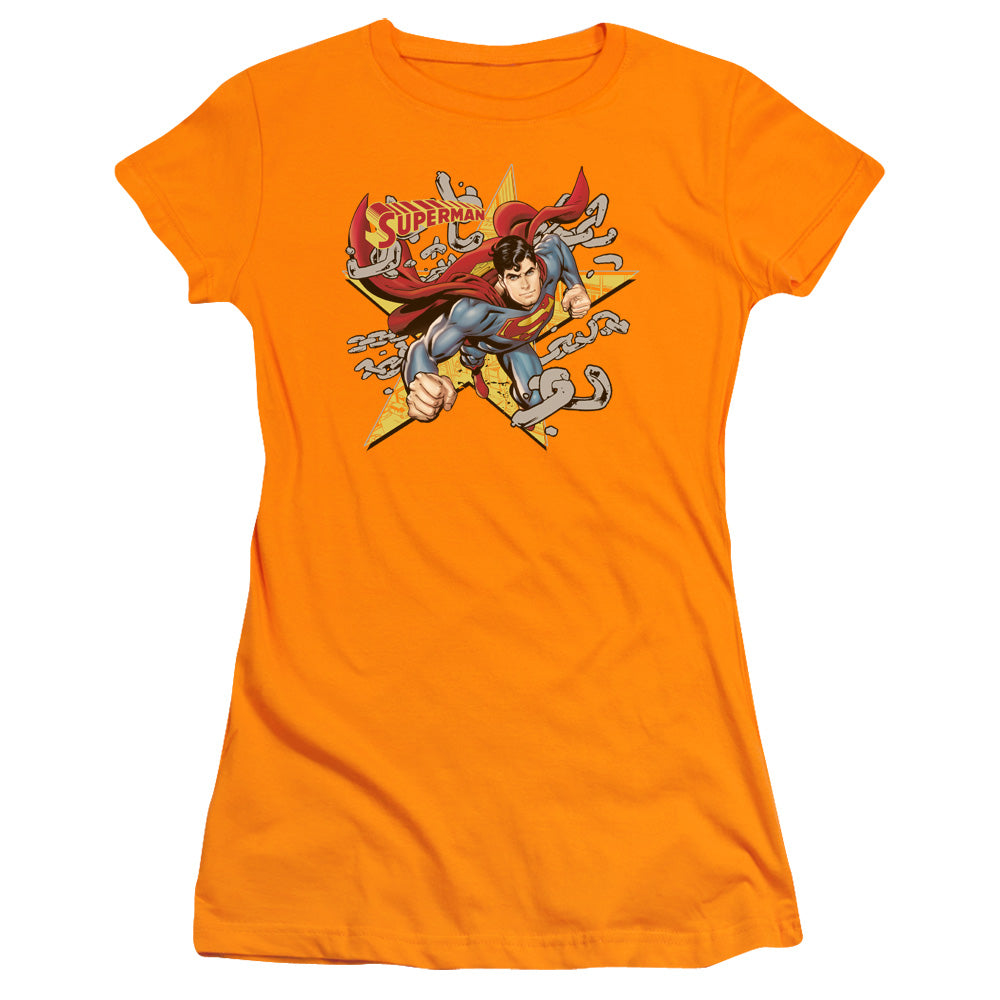 Superman - Stars And Chains - Short Sleeve Junior Sheer - Orange T-shirt