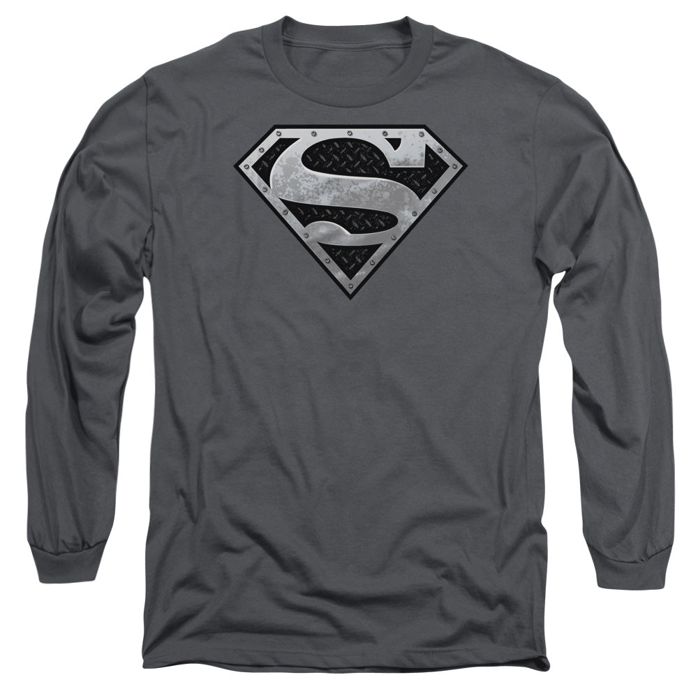 Superman - Super Metallic Shield - Long Sleeve Adult 18/1 - Charcoal T-shirt