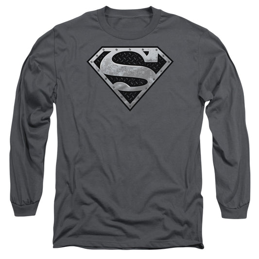 Superman - Super Metallic Shield - Long Sleeve Adult 18/1 - Charcoal T-shirt