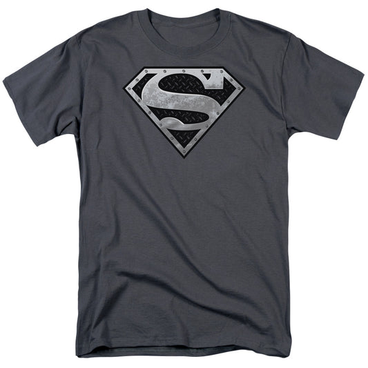 Superman - Super Metallic Shield - Short Sleeve Adult 18/1 - Charcoal T-shirt