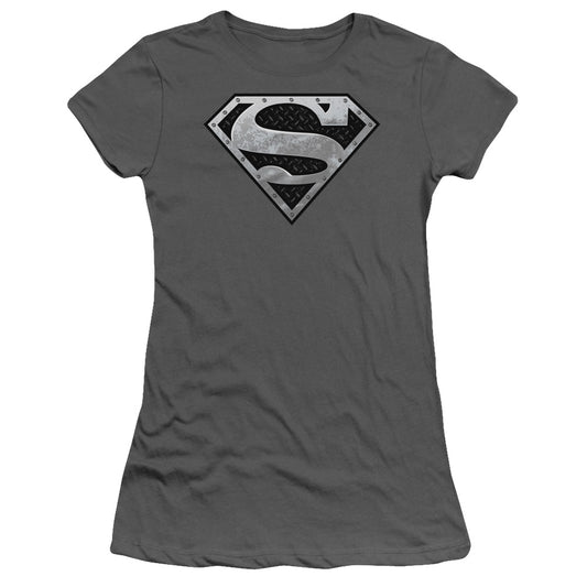 Superman - Super Metallic Shield - Short Sleeve Junior Sheer - Charcoal T-shirt