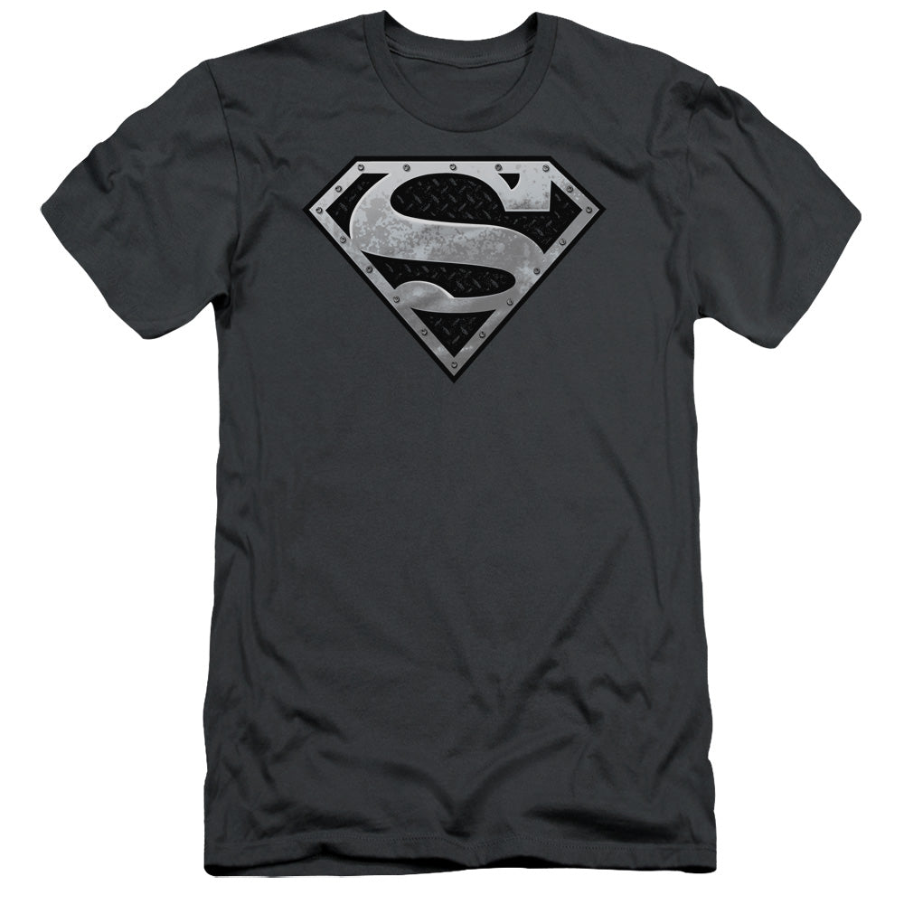 Superman - Super Metallic Shield - Short Sleeve Adult 30/1 - Charcoal T-shirt